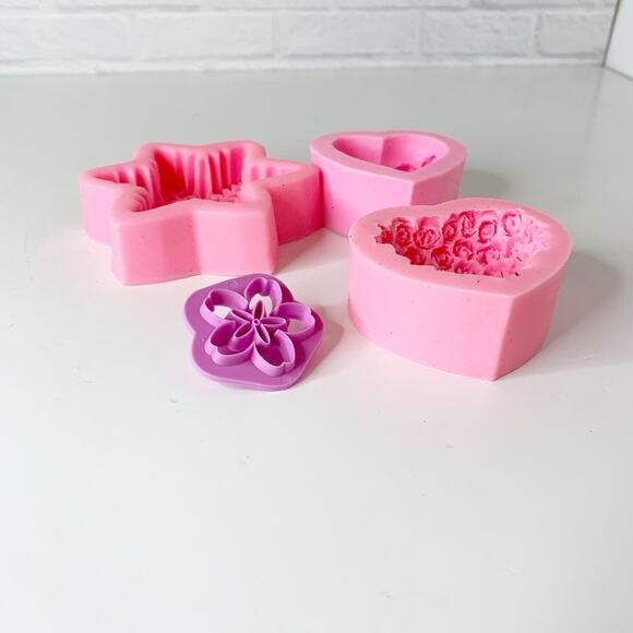 Silicone Mold Lot Of 3 Heart Snowflake Mould Wax Soap Chocolate Resin Clay - Picture 2 of 11